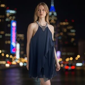 Navy Blue Drape Dress NWT